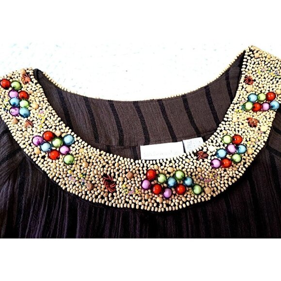 Soft Surroundings L Brown Scoop Neck 3/4 Sleeve Beaded Neckline Tunic Top - Picture 4 of 9